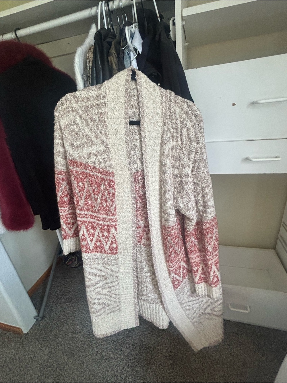 Joie Open-Front Cozy Cardigan in Cream and Dusty Rose - Picture 2 of 3